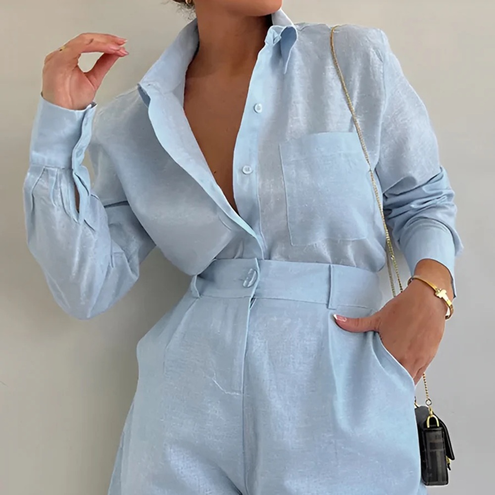 Commense Long Sleeve Loose Shorts Set
